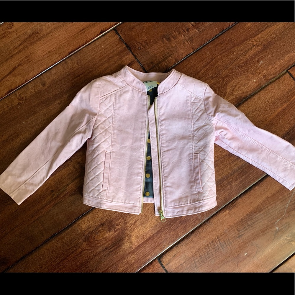 Toddler Girl pink faux leather Moto jacket